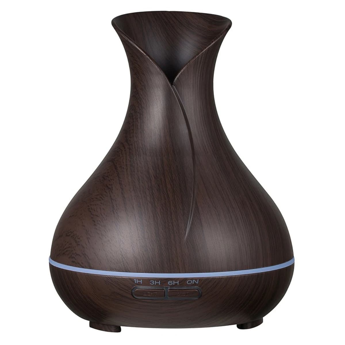 Humidificador difusor de aromas en madera oscura con forma de tulipán