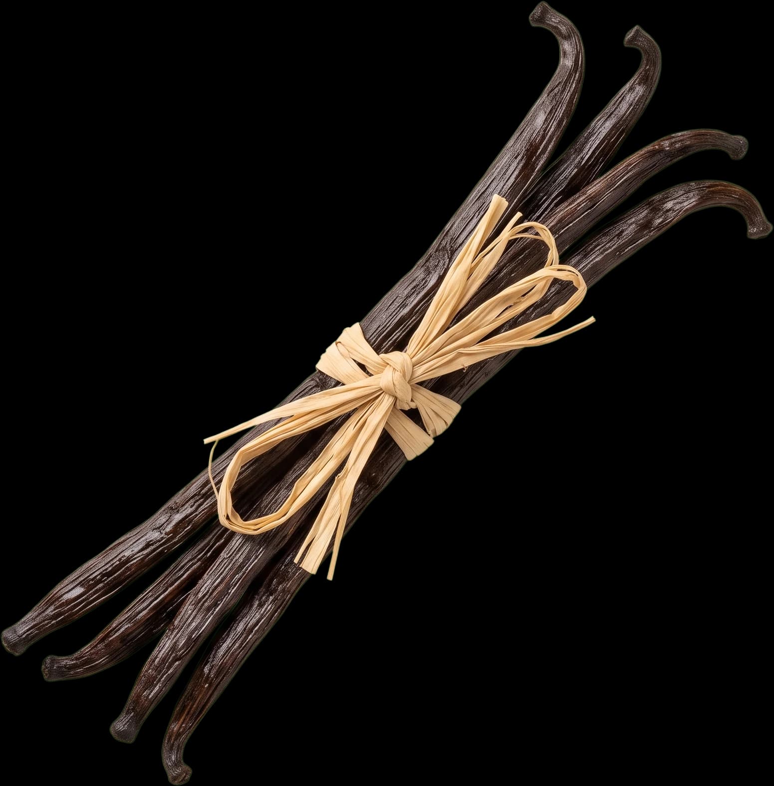 Vainas de vainilla atadas con rafia